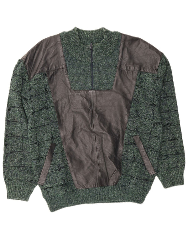 Sergio Barbieri Mens Zip Neck Jumper Sweater IT 52 Large Green Check Wool