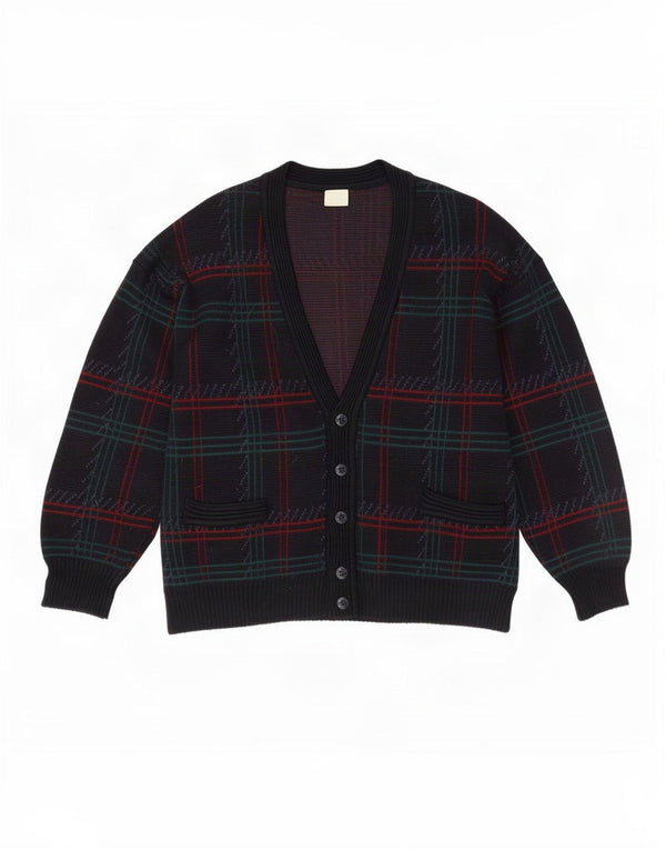 Vintage Mens Cardigan Sweater Large Navy Blue Check