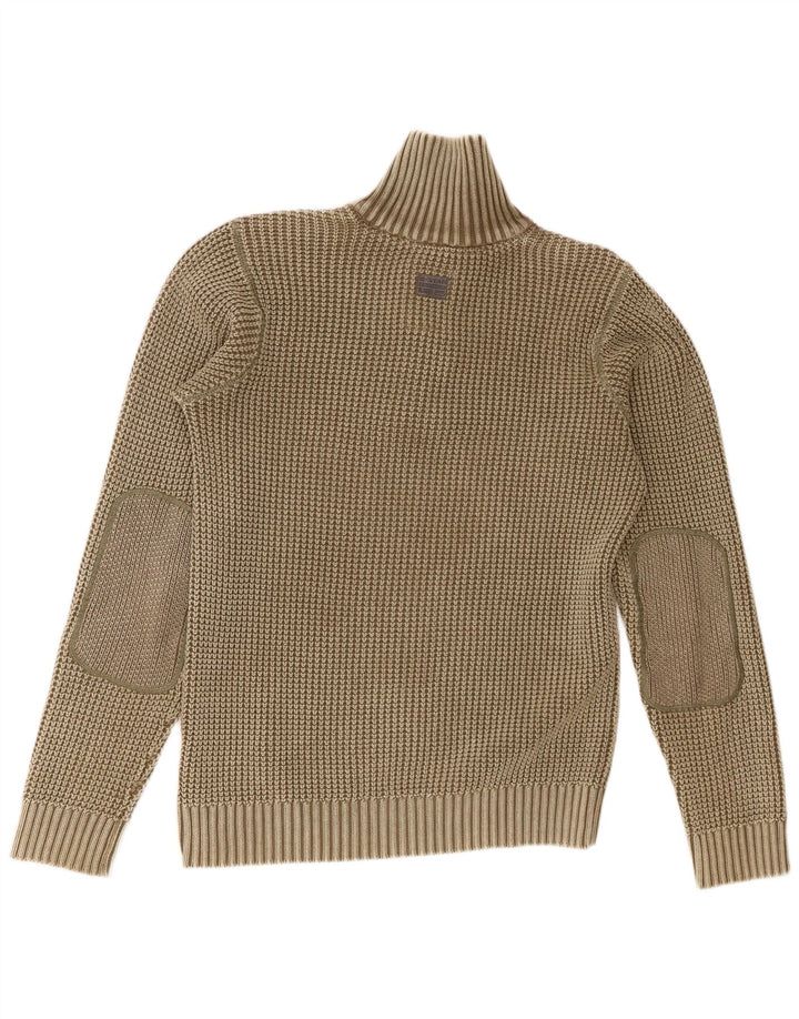 G-Star Mens Button Neck Jumper Sweater Large Khaki Cotton