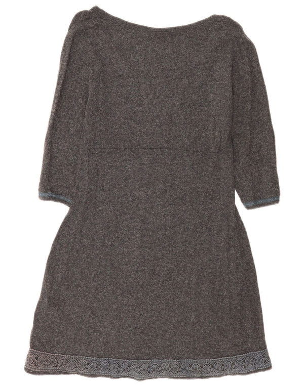 Fat Face Womens 3/4 Sleeve Jumper Dress UK 12 Medium Grey Floral Viscose