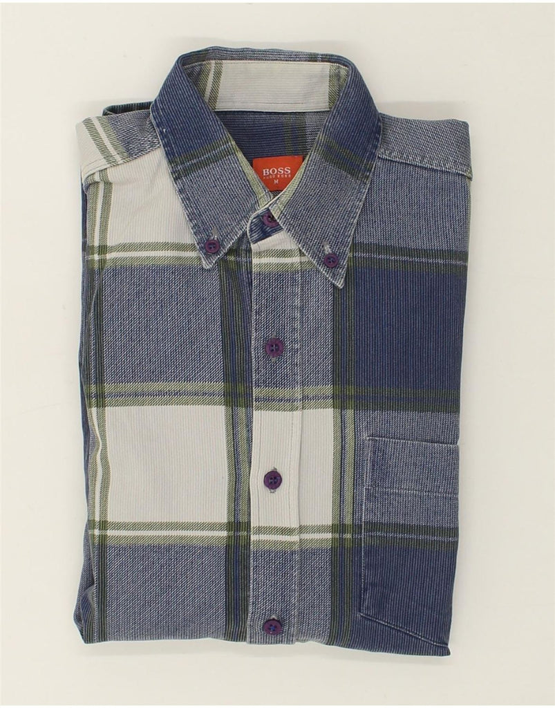 HUGO BOSS Mens Shirt Medium Blue Check Cotton | Vintage Hugo Boss | Thrift | Second-Hand Hugo Boss | Used Clothing | Messina Hembry 