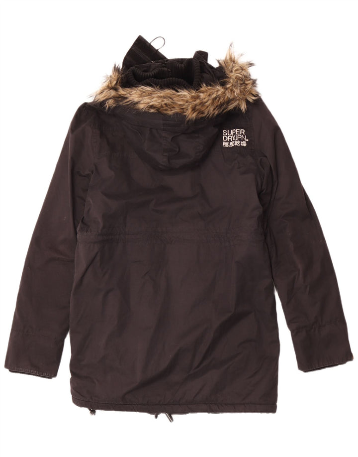 Superdry Womens Hooded Parka Jacket UK 14 Large Black Polyester