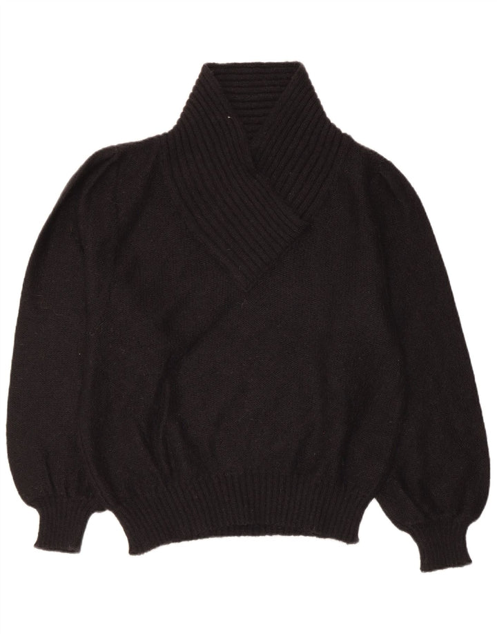Vintage Womens Shawl Neck Jumper Sweater US 6 Medium Black Mohair