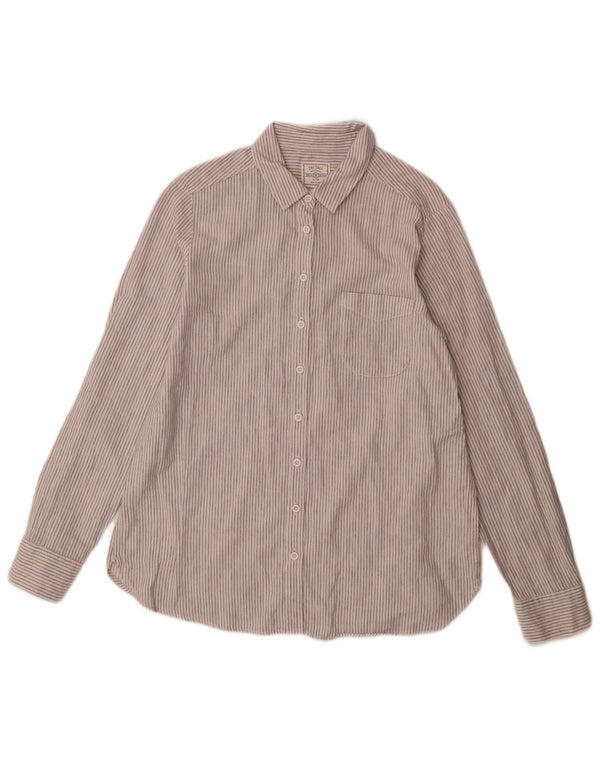 Fat Face Womens Flannel Shirt UK 14 Large White Pinstripe Cotton