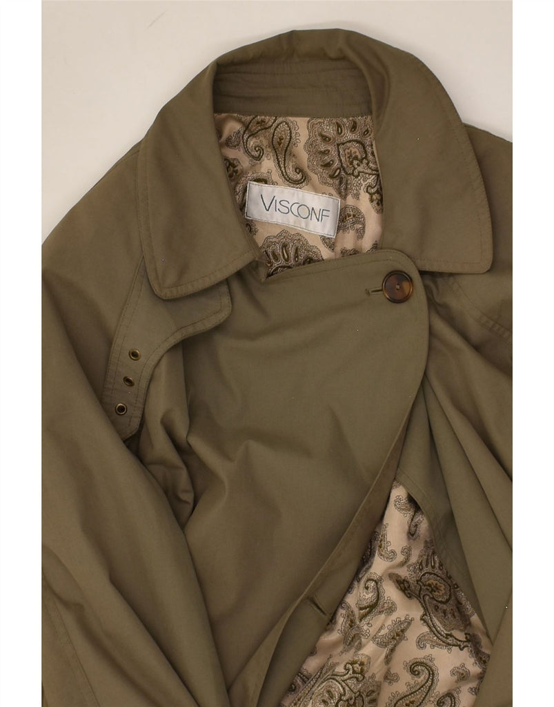 VISCONF Womens Oversized Double Breasted Coat IT 42 Medium Khaki Cotton | Vintage Visconf | Thrift | Second-Hand Visconf | Used Clothing | Messina Hembry 