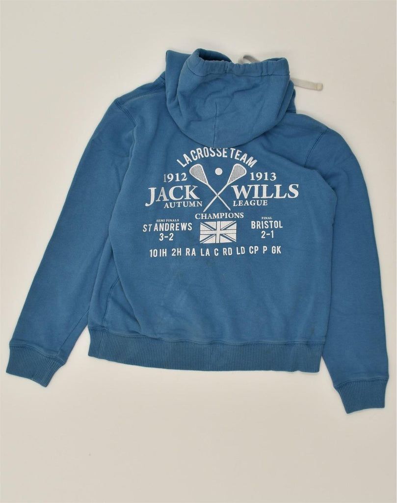 JACK WILLS Womens Graphic Hoodie Jumper UK 14 Large Blue Cotton | Vintage Jack Wills | Thrift | Second-Hand Jack Wills | Used Clothing | Messina Hembry 