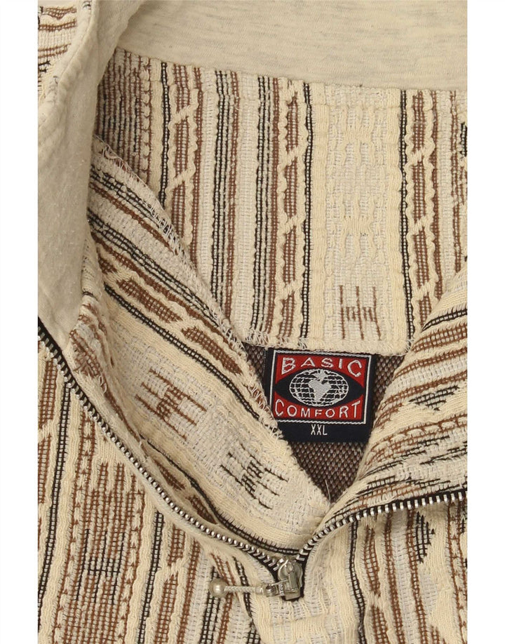 Vintage Mens Zip Neck Sweatshirt Jumper 2XL Multicoloured Geometric Cotton