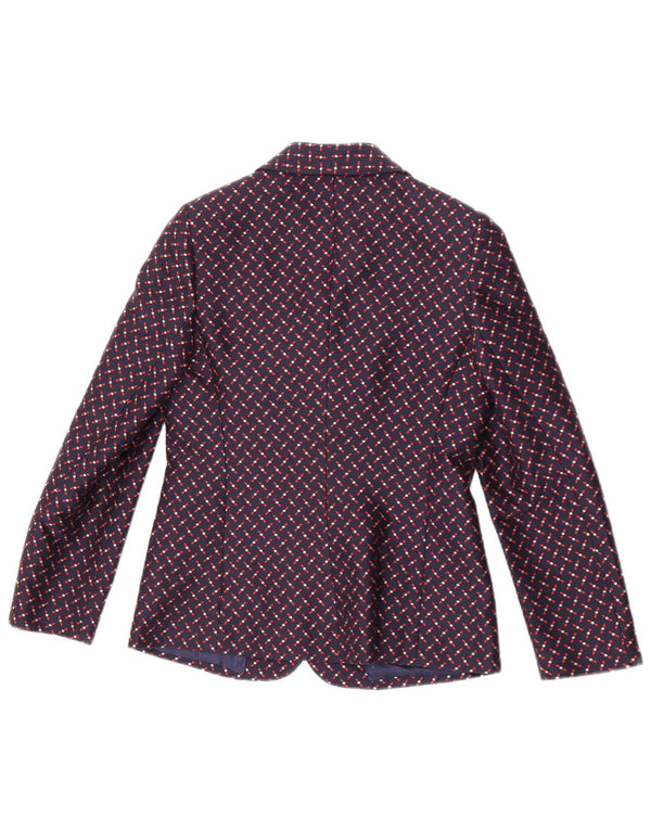 Giole Womens 3 Button Blazer Jacket UK 8 Small Navy Blue Geometric
