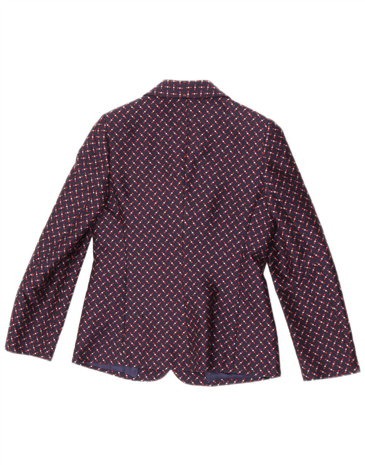 Giole Womens 3 Button Blazer Jacket UK 8 Small Navy Blue Geometric