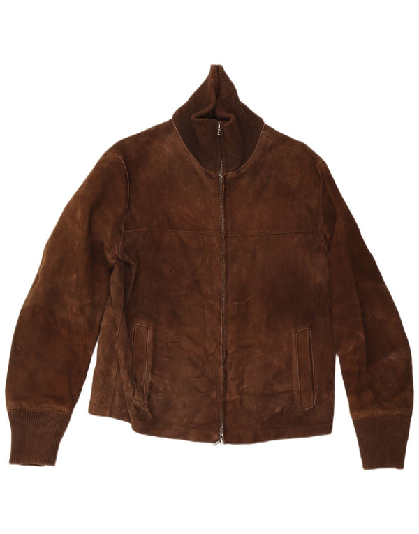 Massimo Rebecchi Mens Suede Bomber Jacket IT 50 Large Brown Leather