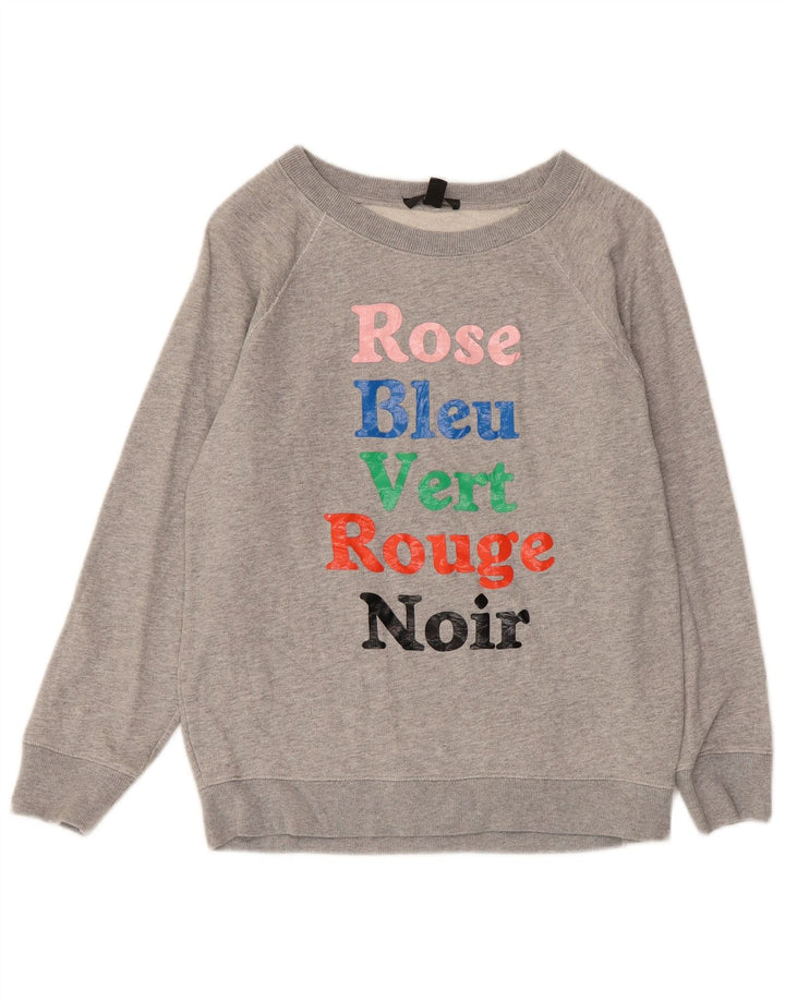 J. CREW Womens Graphic Sweatshirt Jumper UK 10 Small Grey Cotton