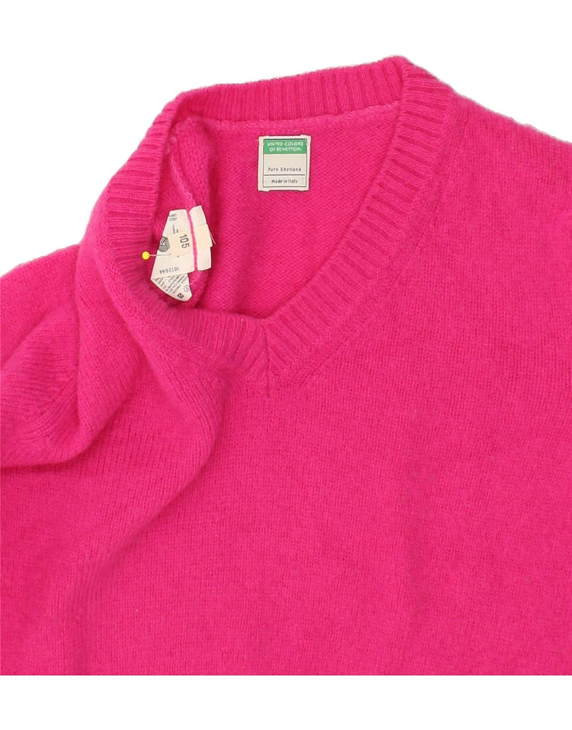 BENETTON Womens Crop V-Neck Jumper Sweater UK 10 Small Pink Virgin Wool Vintage Benetton and Second-Hand Benetton from Messina Hembry 