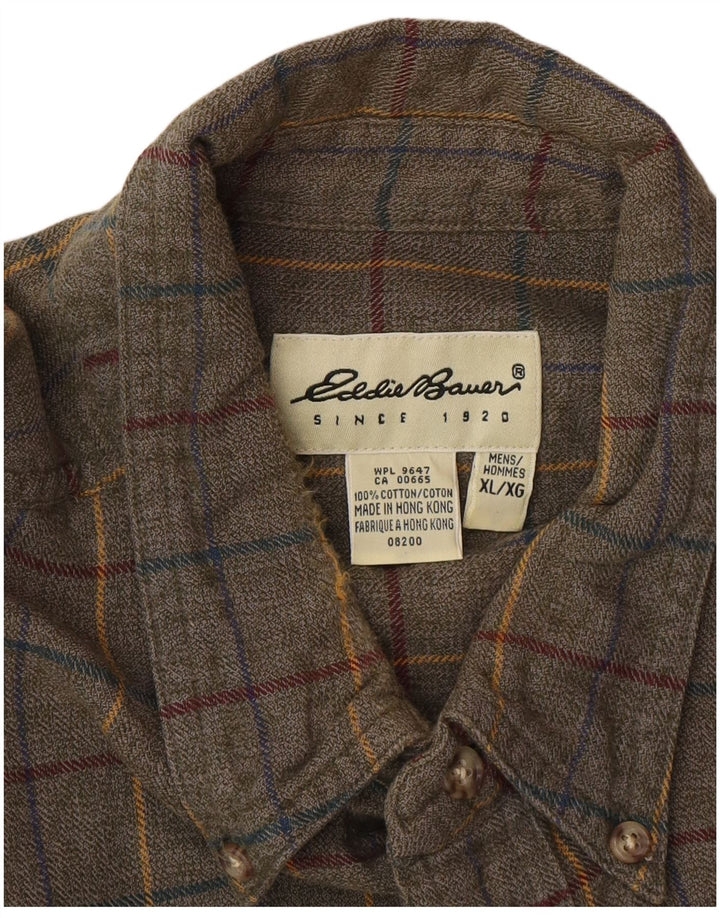 Eddie Bauer Mens Flannel Shirt XL Khaki Check Cotton