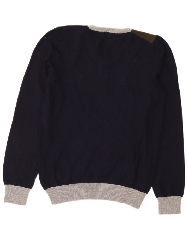 Iceberg Womens V-Neck Jumper Sweater UK 12 Medium Navy Blue Colourblock