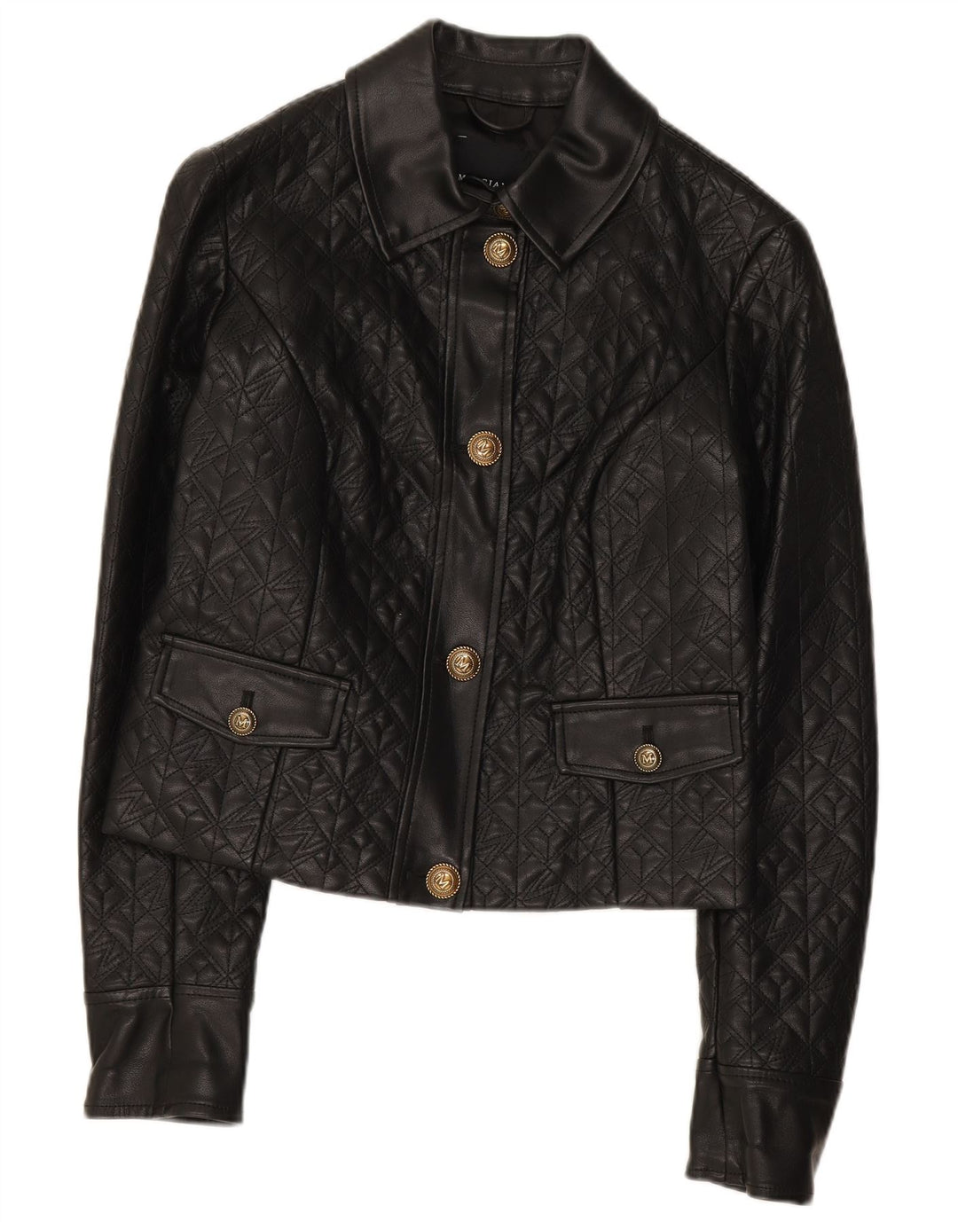 Guess Womens Crop Faux Leather Jacket US 2 XS Black Polyethylene