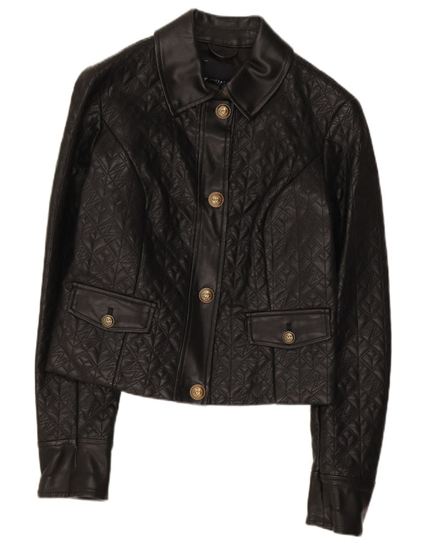 Guess Womens Crop Faux Leather Jacket US 2 XS Black Polyethylene
