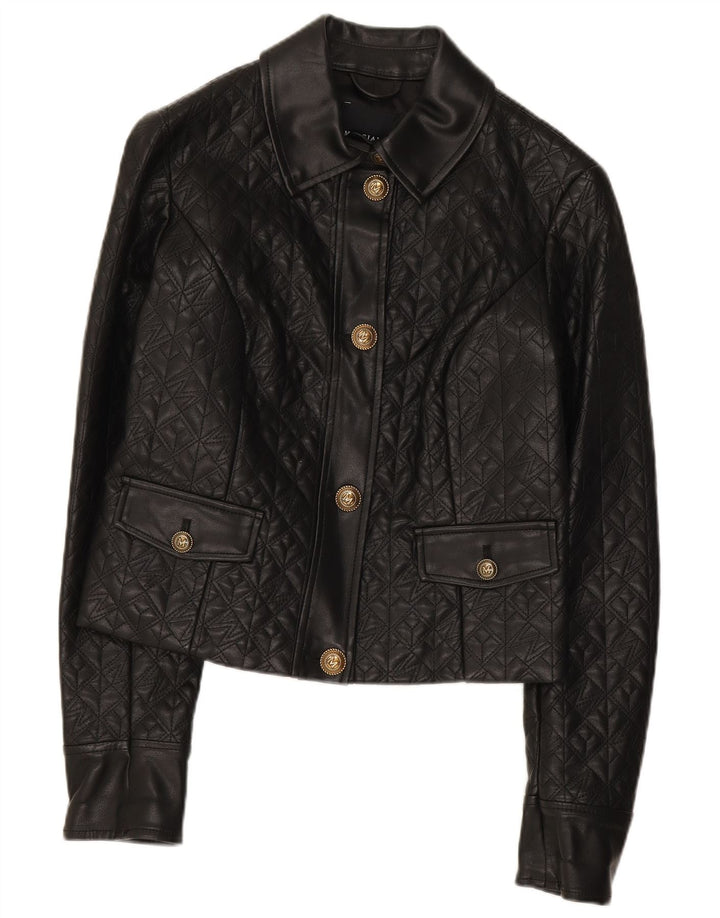 Guess Womens Crop Faux Leather Jacket US 2 XS Black Polyethylene