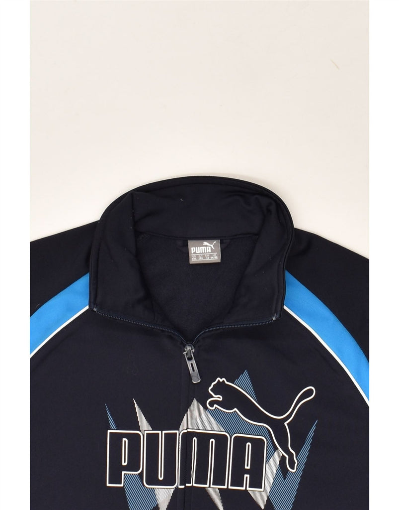 PUMA Boys Graphic Tracksuit Top Jacket 15-16 Years  Navy Blue Polyester | Vintage Puma | Thrift | Second-Hand Puma | Used Clothing | Messina Hembry 