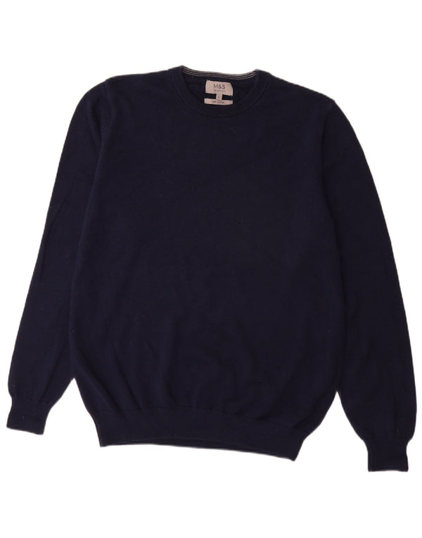 Marks & Spencer Mens Crew Neck Jumper Sweater Large Navy Blue Cotton