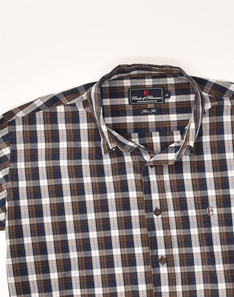 CONTE OF FLORENCE Mens Slim Fit Shirt Medium Navy Blue Check | Vintage Conte of Florence | Thrift | Second-Hand Conte of Florence | Used Clothing | Messina Hembry 