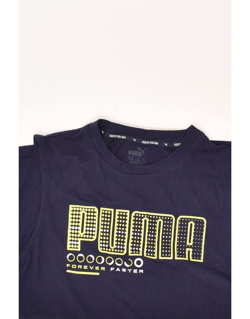 PUMA Boys Graphic Vest Top 13-14 Years Navy Blue Cotton | Vintage Puma | Thrift | Second-Hand Puma | Used Clothing | Messina Hembry 