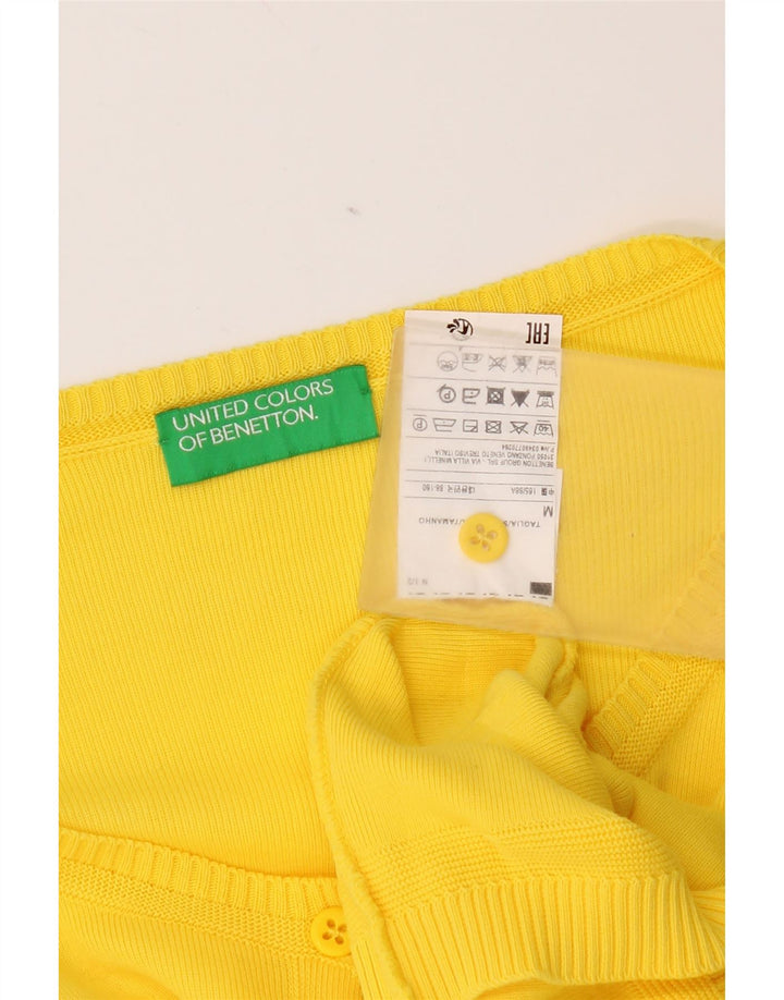 Benetton Womens Cardigan Sweater UK 12 Medium Yellow Cotton