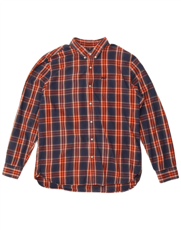 Superdry Mens Flannel Shirt 2XL Navy Blue Check Cotton