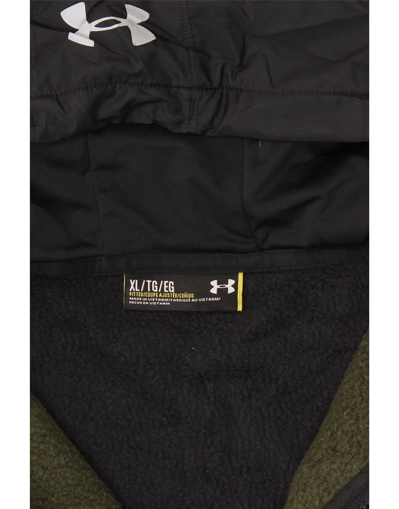 UNDER ARMOUR Mens Fitted Zip Hoodie Sweater XL Green Colourblock Cotton Vintage Under Armour and Second-Hand Under Armour from Messina Hembry 