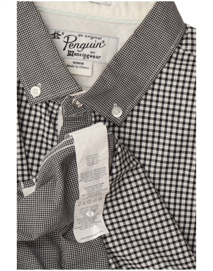 Penguin Mens Heritage Short Sleeve Shirt Medium Grey Gingham Cotton