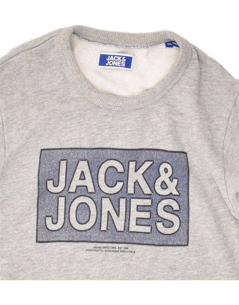 JACK & JONES Boys Graphic Sweatshirt Jumper 13-14 Years Grey Cotton | Vintage Jack & Jones | Thrift | Second-Hand Jack & Jones | Used Clothing | Messina Hembry 