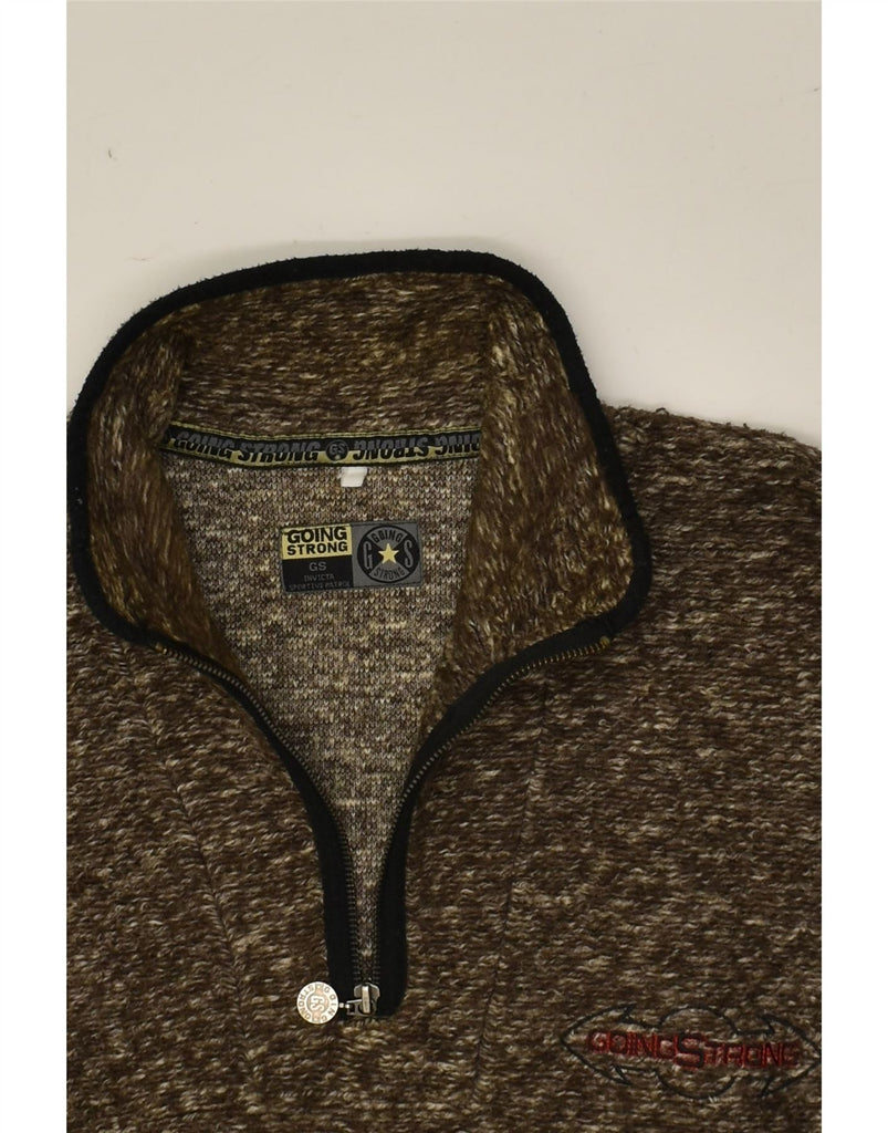 INVICTA Mens Zip Neck Jumper Sweater XL Brown Flecked Cotton | Vintage Invicta | Thrift | Second-Hand Invicta | Used Clothing | Messina Hembry 