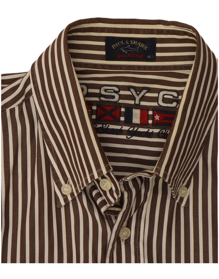 Paul & Shark Mens Shirt Size 40 Medium Brown Striped Cotton
