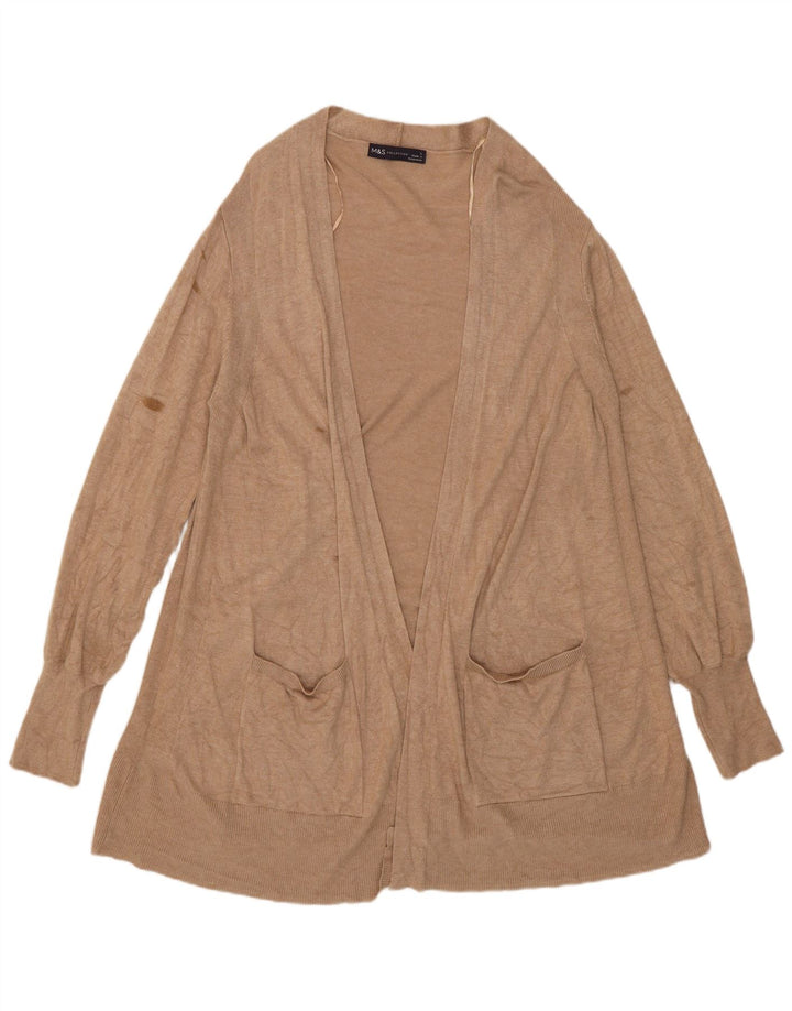 Marks & Spencer Womens Longline Open Cardigan Sweater UK 16 Large Beige