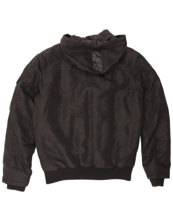 Jack & Jones Mens Hooded Bomber Jacket UK 36 Small Black Polyamide