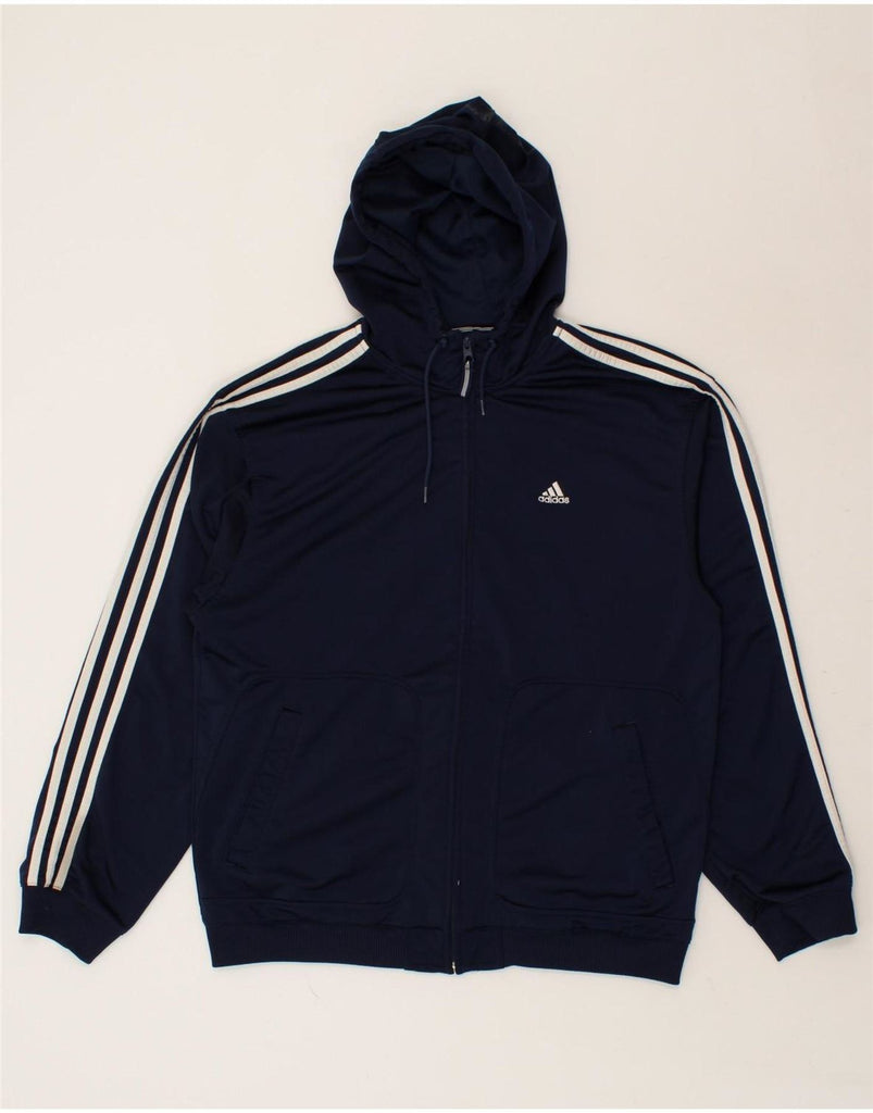 ADIDAS Mens Hooded Tracksuit Top Jacket Medium Navy Blue Polyester Vintage Adidas and Second-Hand Adidas from Messina Hembry 