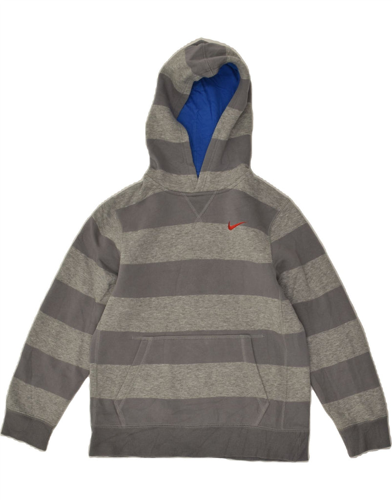 NIKE Boys Hoodie Jumper 12-13 Years Large Grey Striped | Vintage Nike | Thrift | Second-Hand Nike | Used Clothing | Messina Hembry 