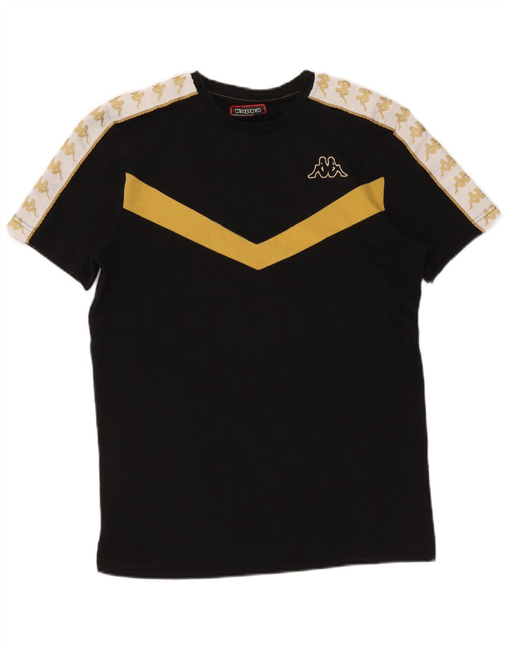 KAPPA Mens Graphic T-Shirt Top Medium Black Colourblock Cotton