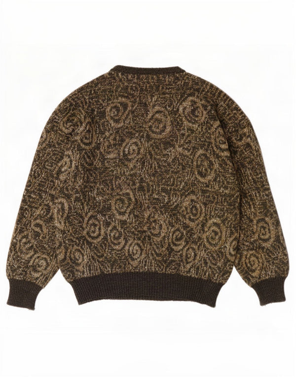 Vintage Mens Crew Neck Jumper Sweater XL Khaki Geometric Wool