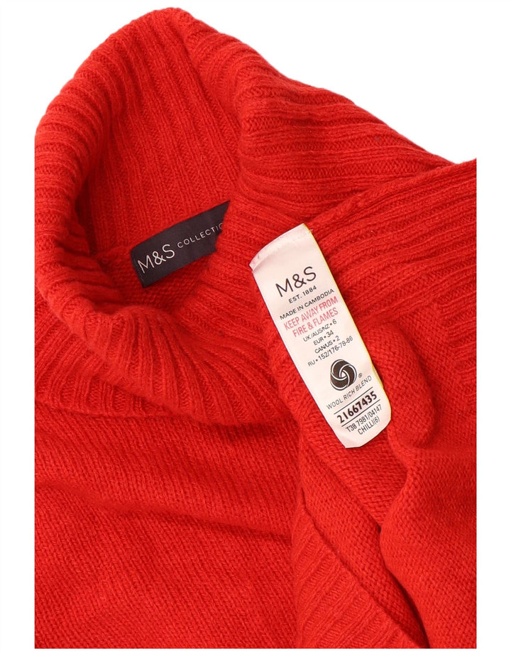 Marks & Spencer Womens Roll Neck Jumper Sweater UK 6 XS Red Wool