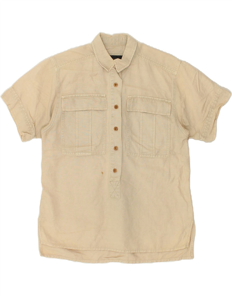 J. CREW Womens Longline Short Sleeve Pullover Shirt UK 10 Small Beige | Vintage J. Crew | Thrift | Second-Hand J. Crew | Used Clothing | Messina Hembry 