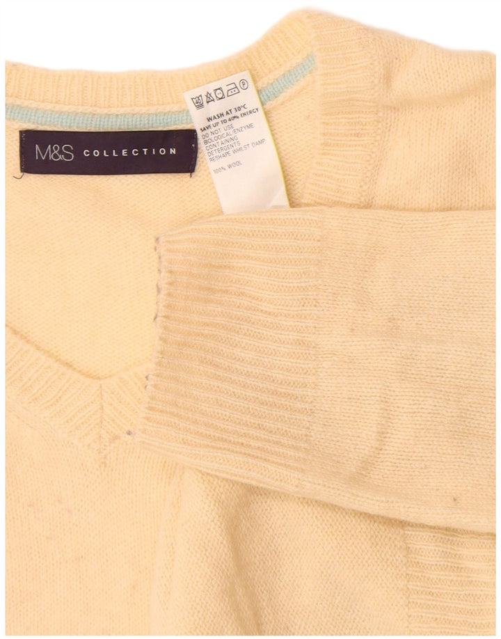 Marks & Spencer Womens V-Neck Jumper Sweater Medium Off White Wool