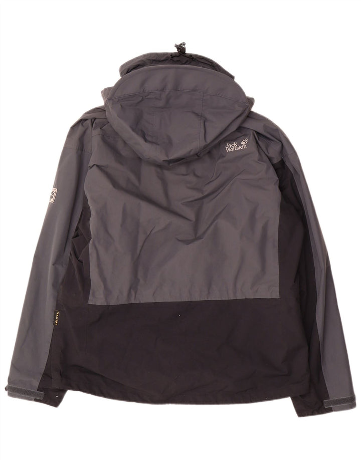Jack Wolfskin Mens Hooded Rain Jacket UK 36/38 Medium Grey Colourblock