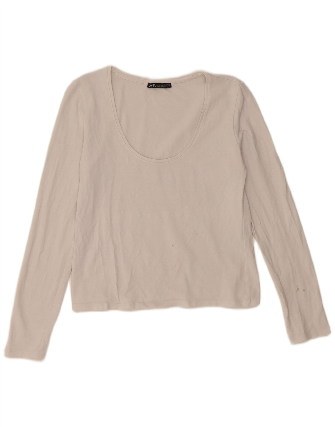 Zara Womens Crop Top Long Sleeve UK 12 Medium White Cotton