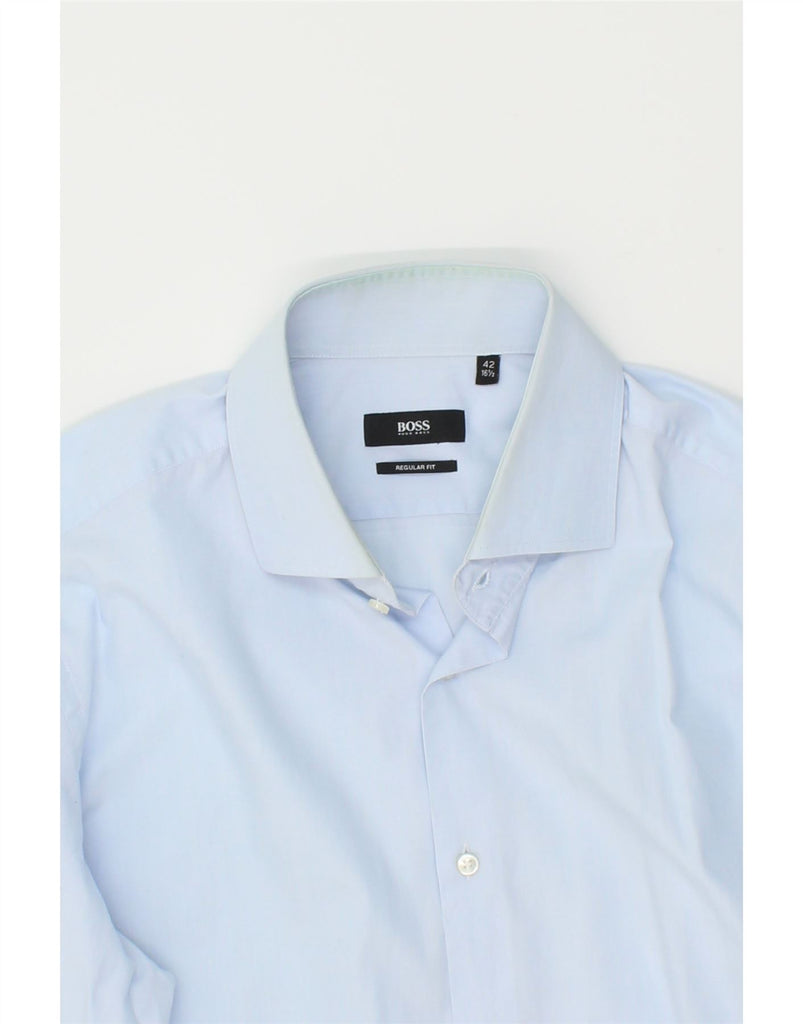 HUGO BOSS Mens Regular Fit Shirt Size 42 16 1/2 Large Blue Cotton | Vintage Hugo Boss | Thrift | Second-Hand Hugo Boss | Used Clothing | Messina Hembry 