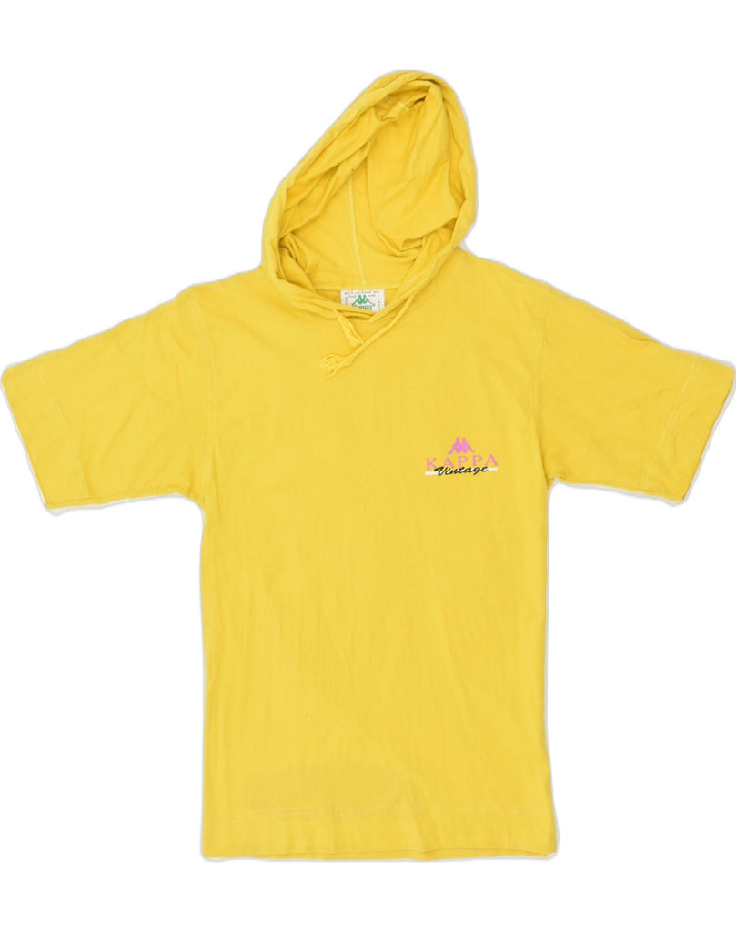 KAPPA Womens Hooded Graphic T-Shirt Top UK 10 Small Yellow Cotton | Vintage Kappa | Thrift | Second-Hand Kappa | Used Clothing | Messina Hembry 