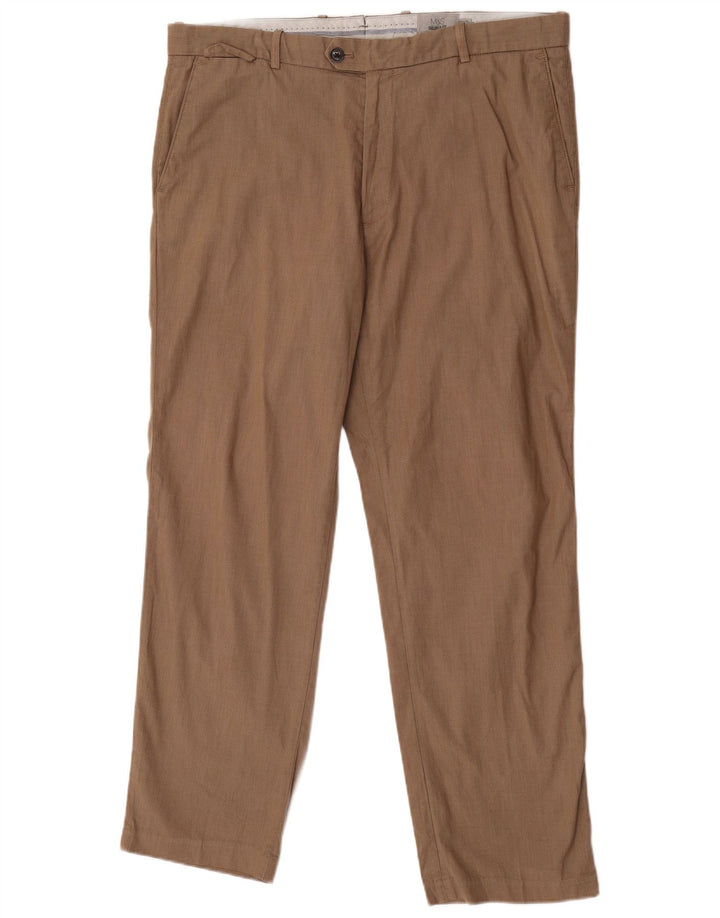 Marks & Spencer Mens Tailored Fit Straight Suit Trousers W38 L31 Brown
