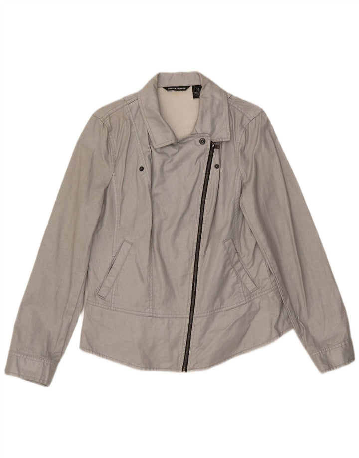 Dkny Womens Bomber Jacket UK 12 Medium Grey Cotton