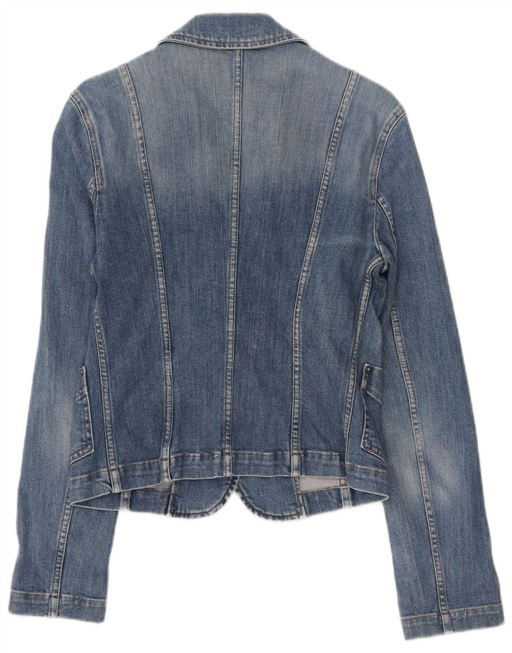 SISLEY Womens 2 Button Denim Blazer Jacket UK 10 Small Blue