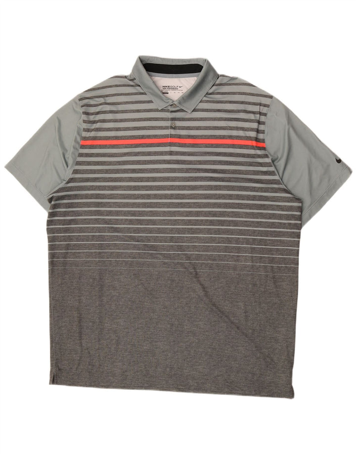 Nike Mens Dri Fit Polo Shirt 2XL Grey Striped Polyester
