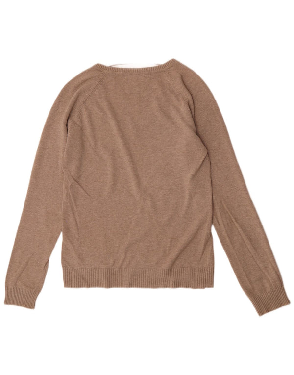 Zara Womens V-Neck Jumper Sweater UK 12 Medium Brown Argyle/Diamond Cotton